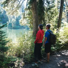 A couple enjoying a hike on the North Shore Hiking Trail.