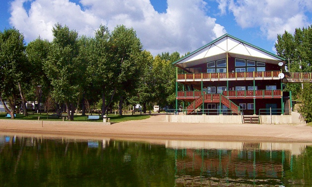 A view of the Pine Lake clubhouse from over the water. 