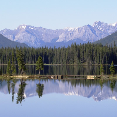 Lake and mountains in William A. Switzer Provincial Park near Hinton, Alberta