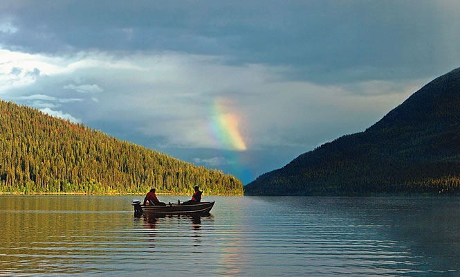 people in a boat on a lake