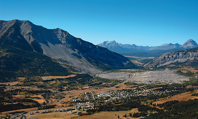 mountain with rock slide in Crowsnest Pass, Alberta