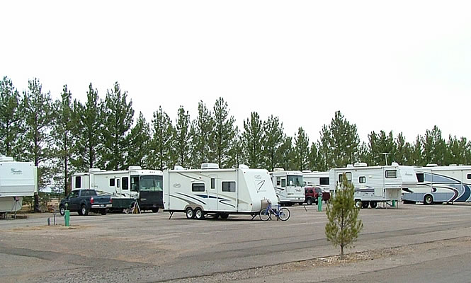 RVs parked in a parking lot in Douglas, Arizona