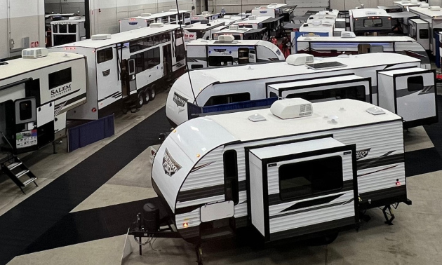 RVs on the showroom floor at a past  expo