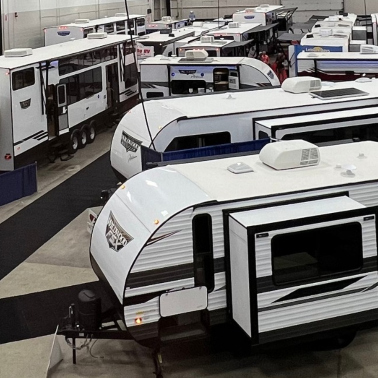 RVs on the showroom floor at a past  expo