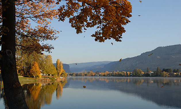 Lake with fall trees around it