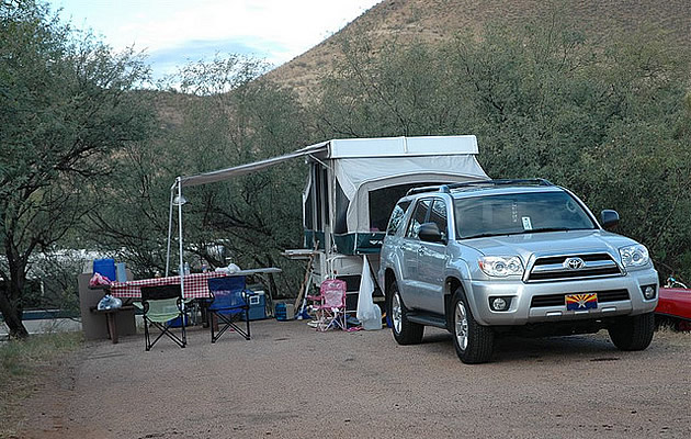 tent trailer set up at a campsite in Patagonia, Arizona