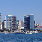 Skyscrapers and water in foreground