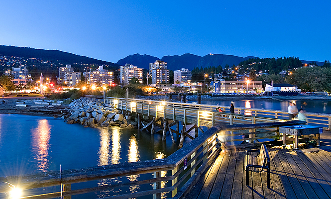 pier at night with city in the background